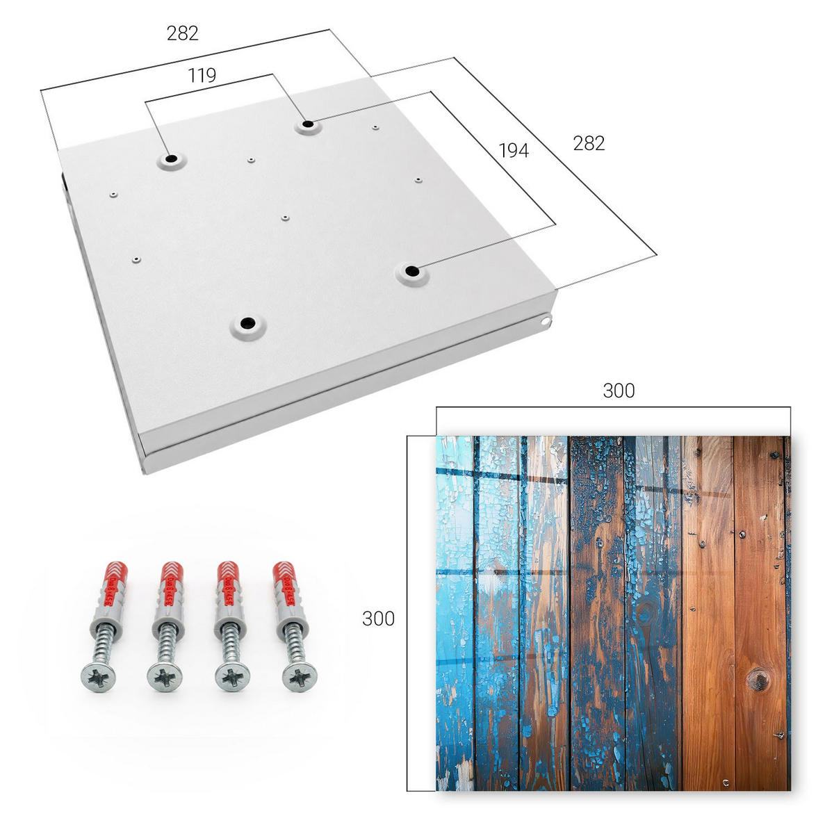 SCHLÜSSELBOX Weiß 30x30 cm – Türöffnung nach rechts - Holzstruktur - Blau, Metall (30/30/5cm) - TULUP