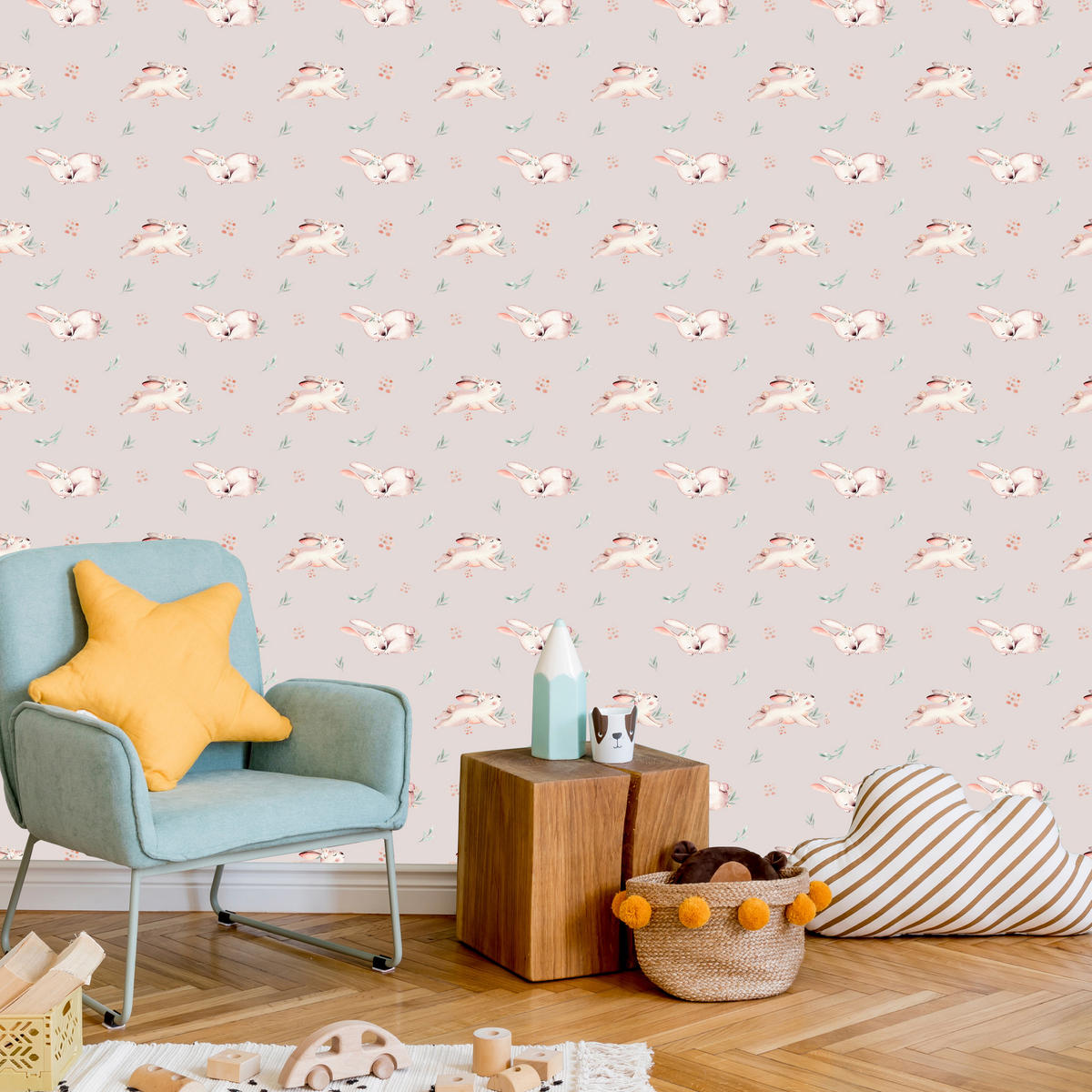 VLIESTAPETE Häschen und Blumen – Rosa, Weiß – 50x1000 cm - Rosa/Weiß, Papier (50/1000cm) - Muralo