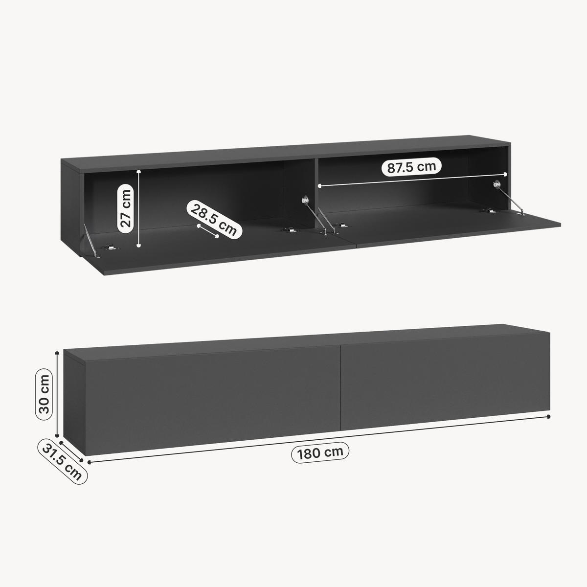 HÄNGELOWBOARD Evaton - Dunkelgrau, Holzwerkstoff (180/30/31.5cm) - [en.casa]