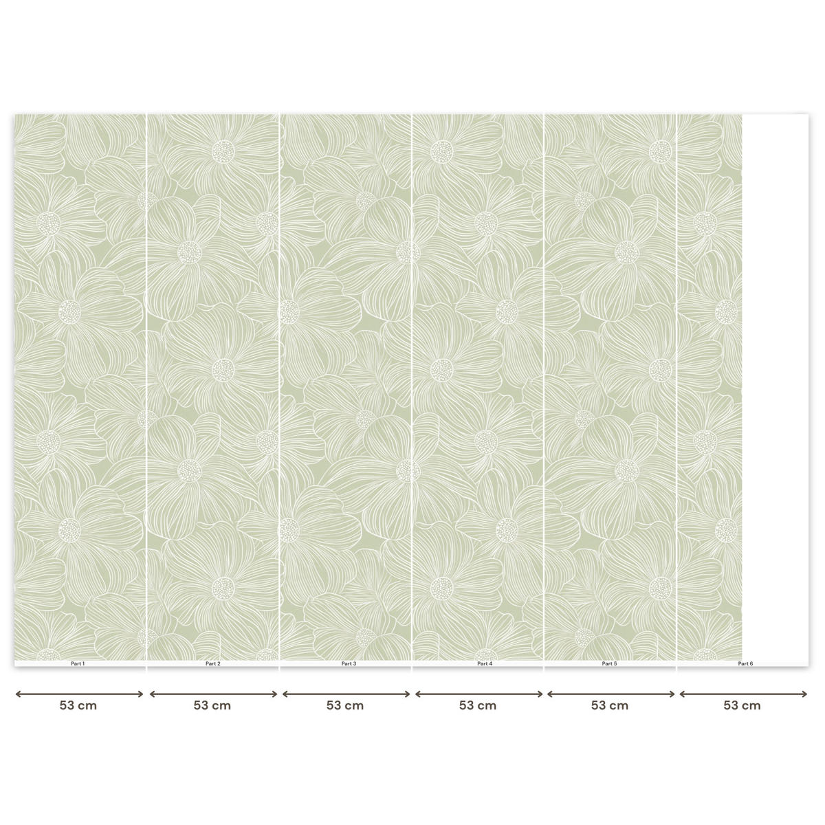 TAPETE - Gelassenheit - Blumen - Grün - 280x200 cm - Salbeigrün, Papier (280/200cm) - OnlyWow