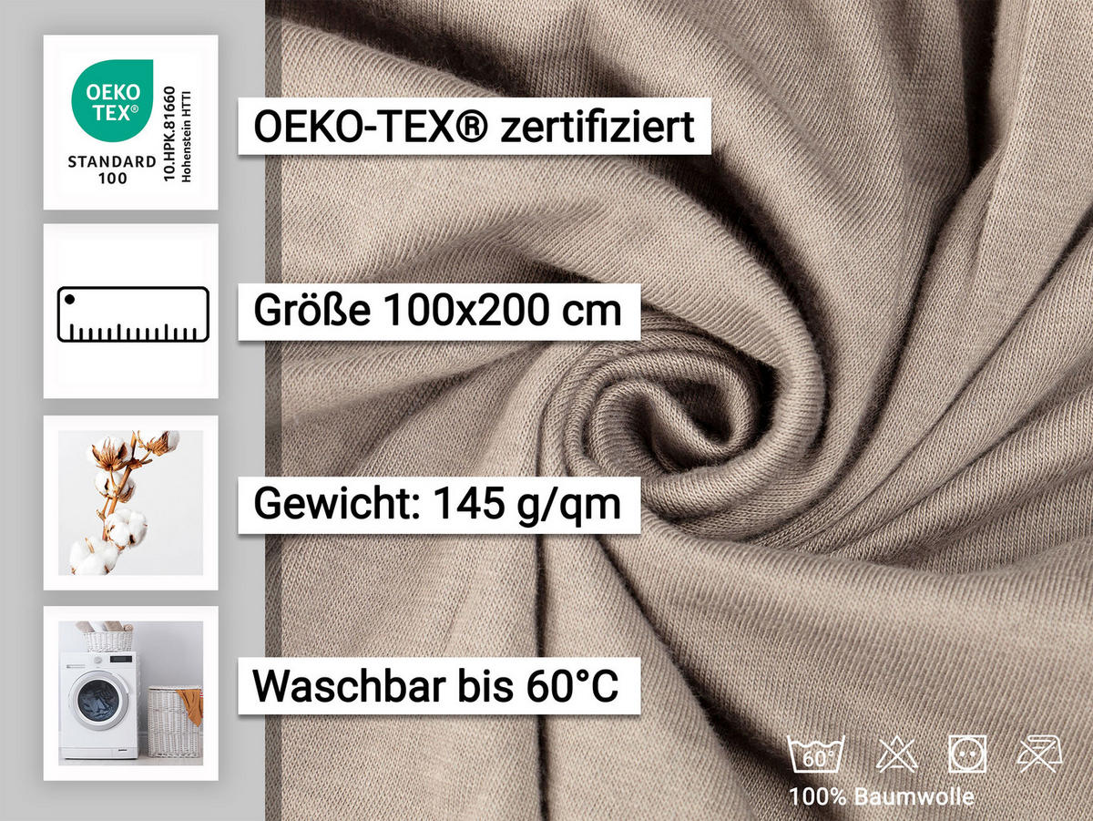 SPANNBETTLAKEN, 100x200 cm, 100% Baumwolle, Taupe - Taupe, Textil (100/200cm) - Zollner