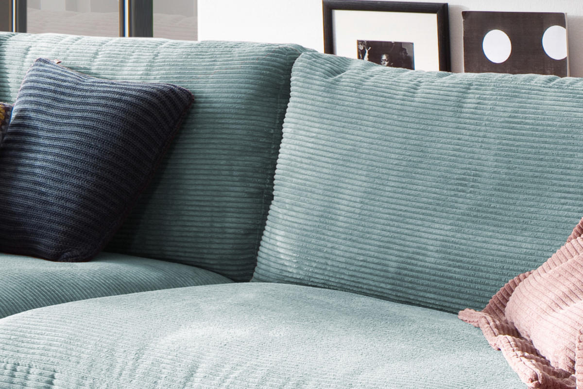SOFA 3-SITZER MADELINE Hellblau Cord - Schwarz/Hellblau, Textil (290/85/127cm) - KAWOLA
