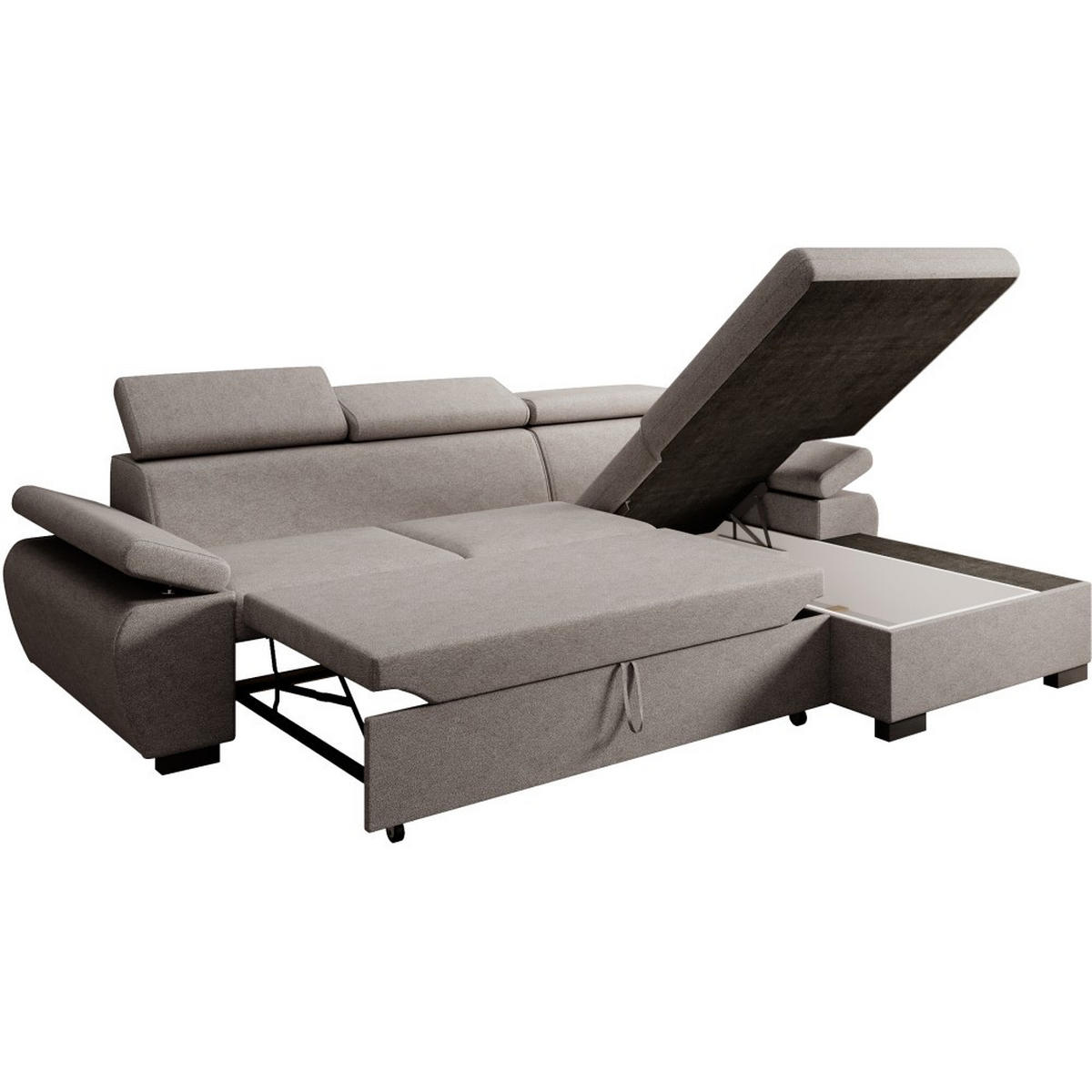 ECKSCHLAFSOFA Coco mit verstellbare Kopfstützen, grau, rechts - Grau, Textil (273/191cm) - Beautysofa