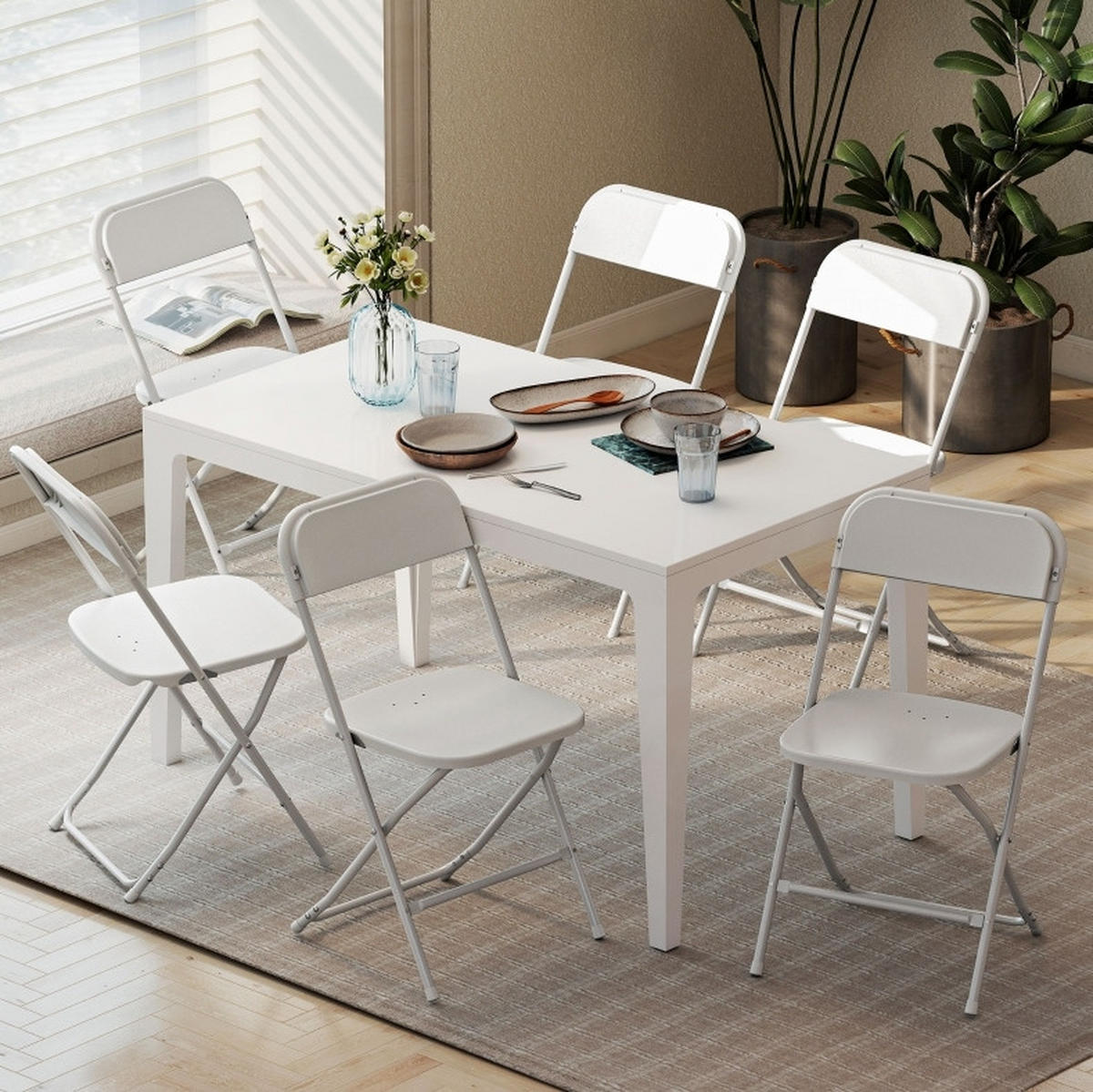 KLAPPSTÜHLE 6er-Set Weiß mit Stahlrahmen - Weiß, Kunststoff (45/79.5/49cm) - MIVRAY