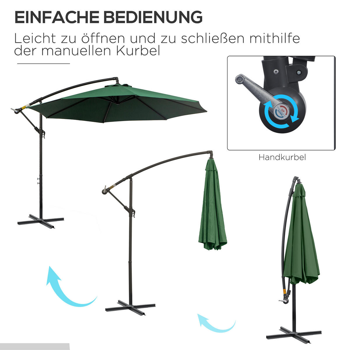 SONNENSCHIRM, Stahl, Polyester, Grün - Grün, Metall (2.5/2.95cm) - Outsunny