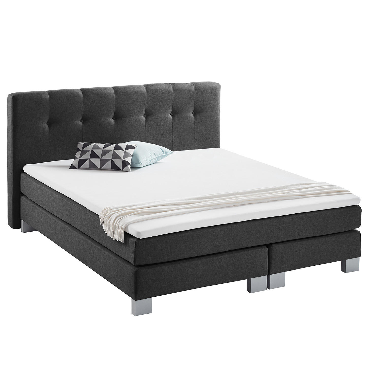 BOXSPRINGBETT - Webstoff - Grau, Textil (180/200cm) - home24