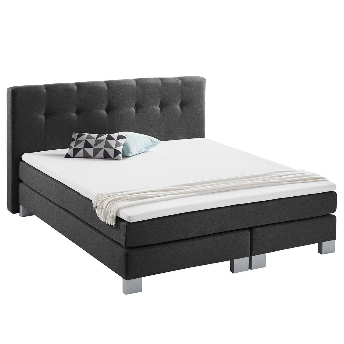 BOXSPRINGBETT - Webstoff - Grau, Textil (180/200cm) - home24