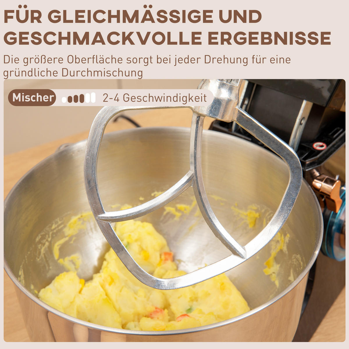 KÜCHENMASCHINE Schwarz mit 6 Stufen und 5,5 L Edelstahlschüssel - Schwarz, Metall (26/32/41cm) - Korfee