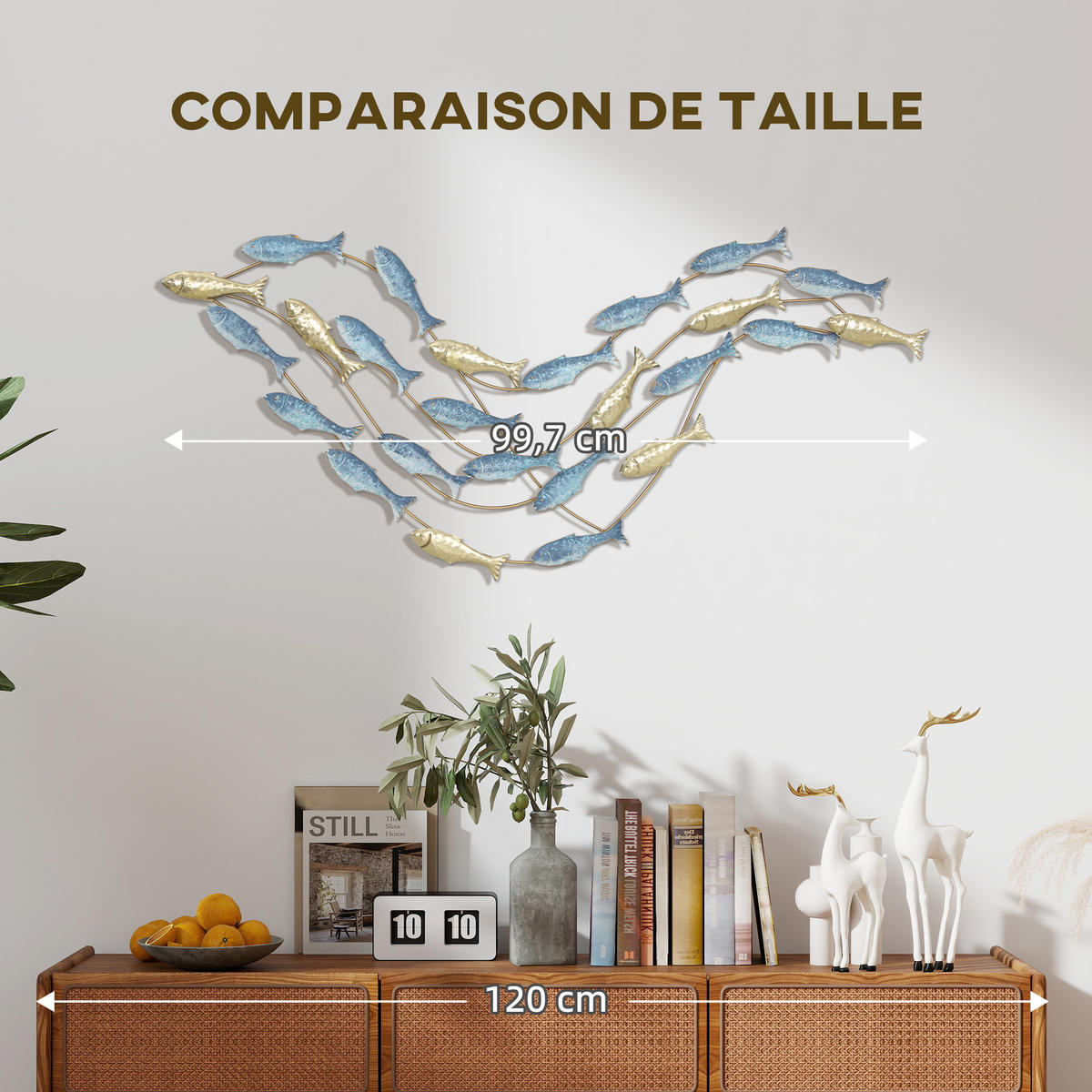 WANDDEKO DE-14353 mit Fisch-Motiv aus Metall Hellblau - Hellblau, Metall (50.2/3.8/99.7cm) - ComfortXL
