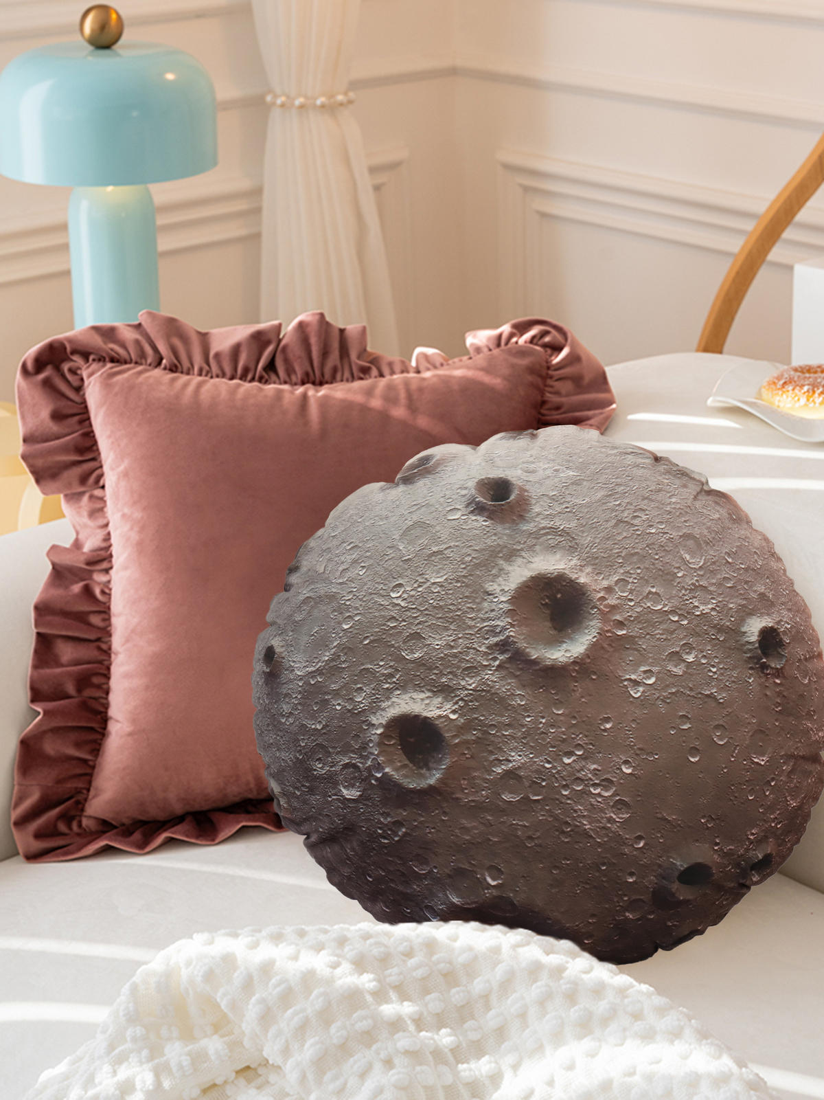 KISSEN Planet Universum Mond 41cm - Grau, Textil (41/6cm) - Vercart