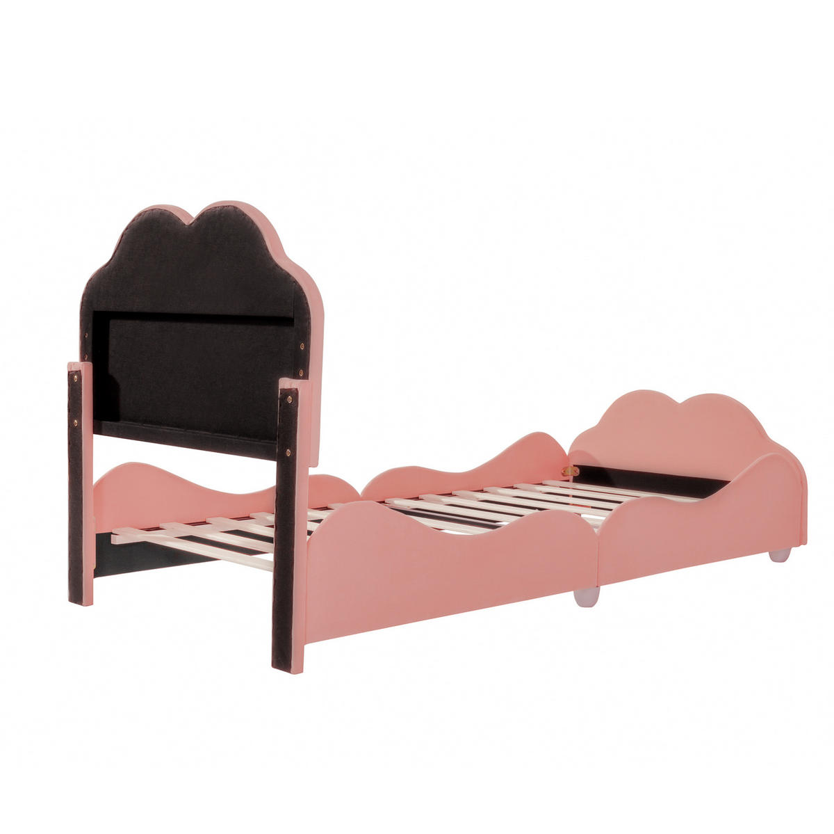 KINDERBETT 90/200 cm mit Schutzgitter und wolkenförmigem Design aus Samt, Rosa - Pink, Textil (90/200cm) - Redom