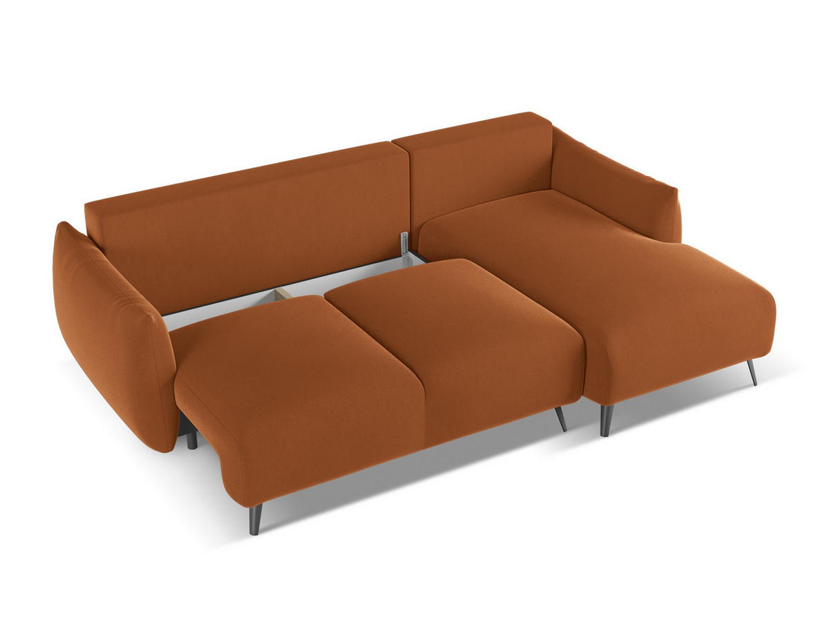 ECKSOFA mit Schlaffunktion Samt Stoff Orange - Terra cotta/Schwarz, Textil/Metall (242/162cm) - Makamii