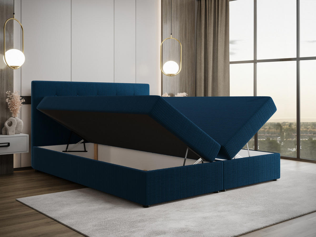 BOXBETT FADO 22 mit Matratze H3, Bonell und Topper 140x200 Zoom 13 - Blau, Holz/Textil (140/200cm) - Bedante