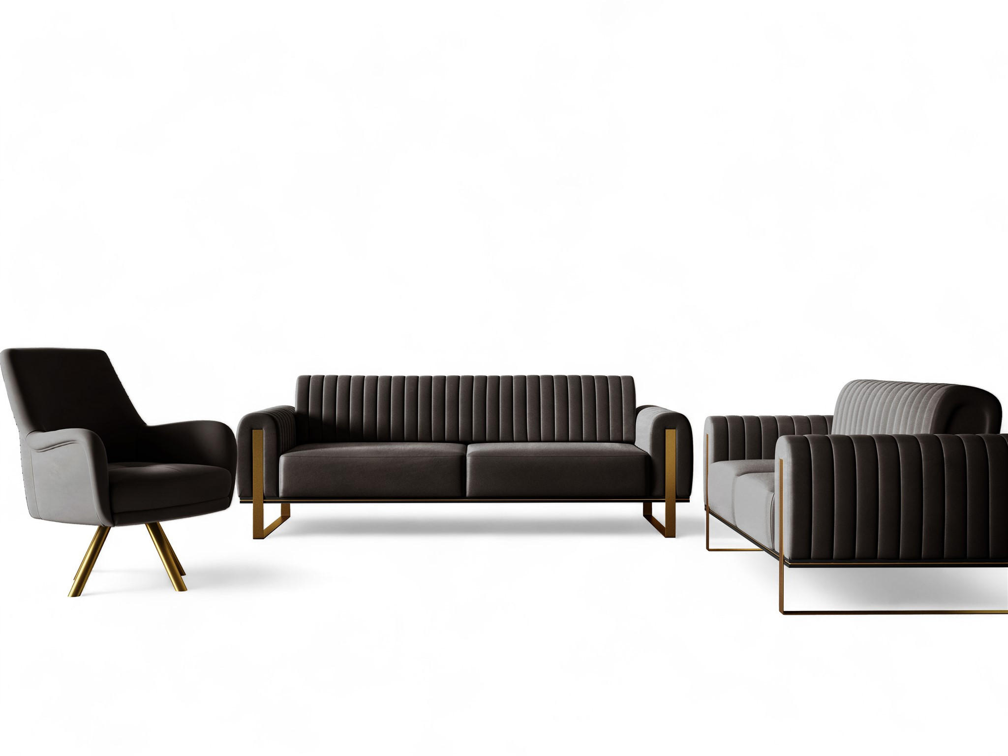 SOFASET Valerie 3-2 Und Drehsessel - Schwarz, Holzwerkstoff/Textil (228/79/90cm) - Fun Möbel