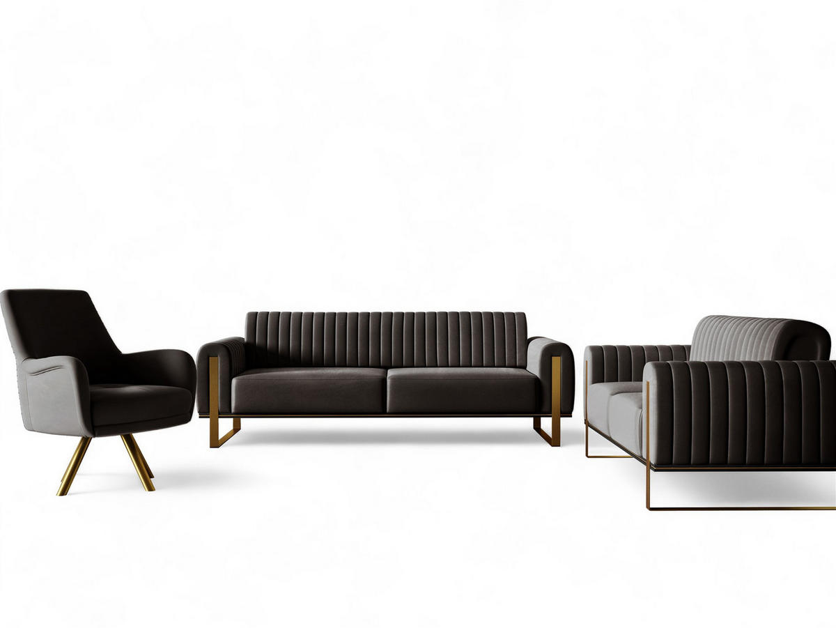 SOFASET Valerie 3-2 Und Drehsessel - Schwarz, Holzwerkstoff/Textil (228/79/90cm) - Fun Möbel