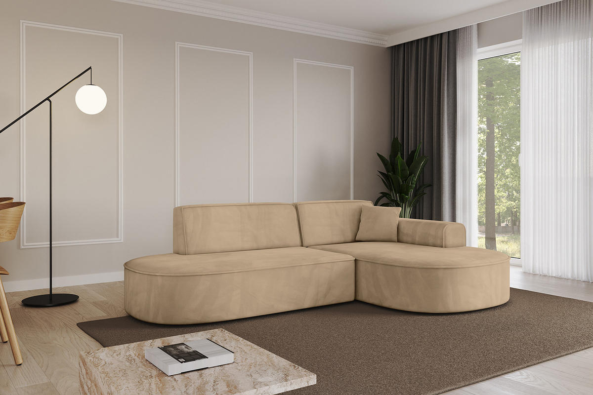 ECKSOFA Ottomane Rechts MARI-L1 - 243x171x79 cm Taupe Velours - Taupe/Schwarz, Holzwerkstoff/Kunststoff (171/243cm) - ALTDECOR