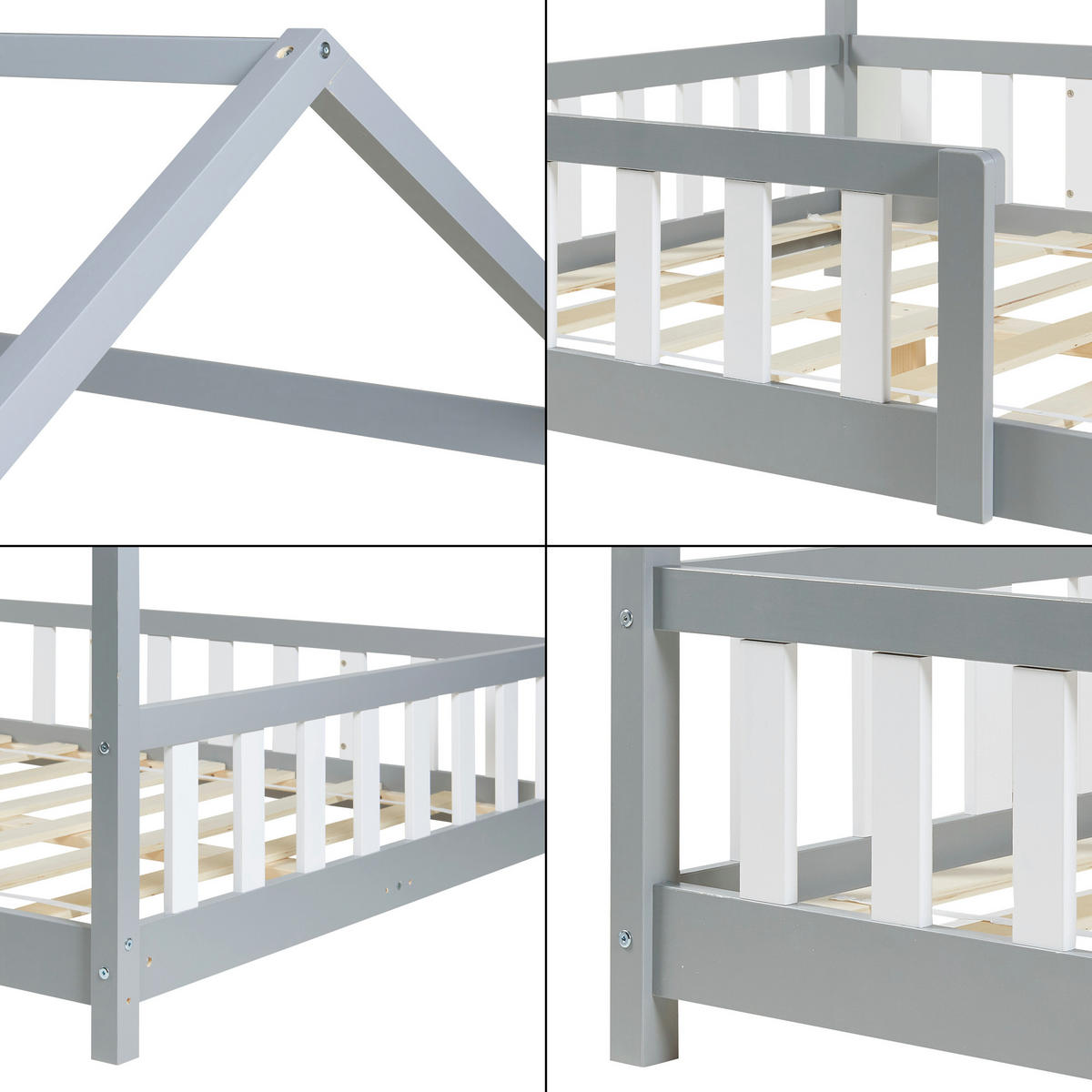 HAUSBETT Hesel - Grau, Holz (140/200cm) - [en.casa]
