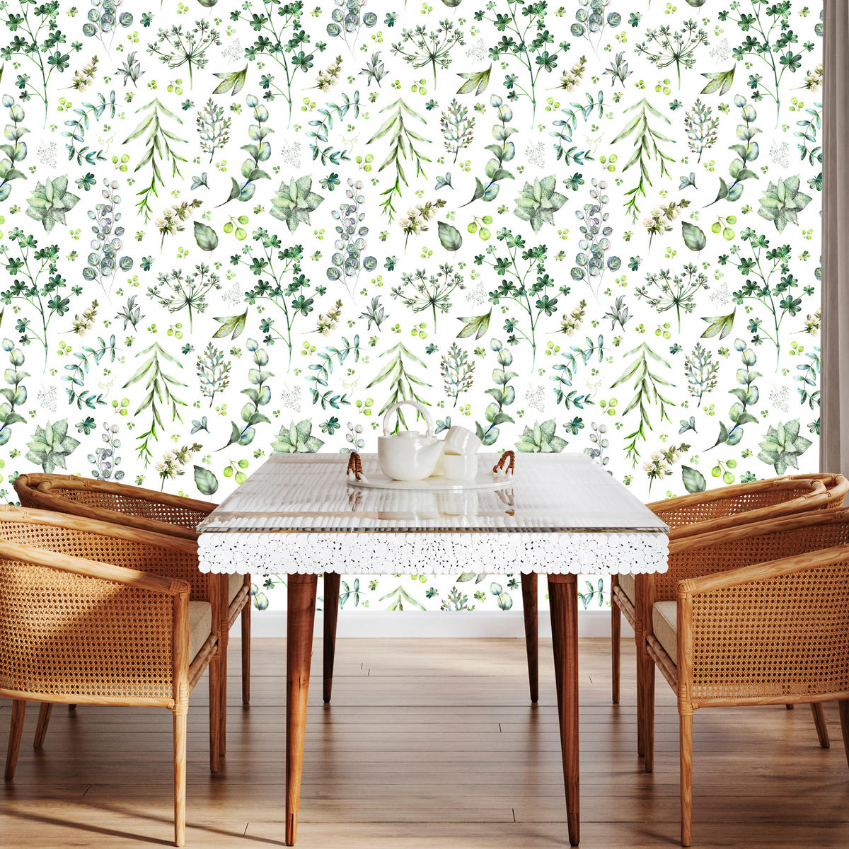 VLIESTAPETE Wiesenblumen und Blätter – Grün, Weiß – 50x1000 cm - Weiß/Grün, Papier (50/1000cm) - Muralo