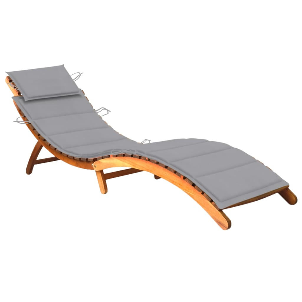 SONNENLIEGE mit Auflage Akazie Massivholz - Grau, Holz (55/64/184cm) - furnicato
