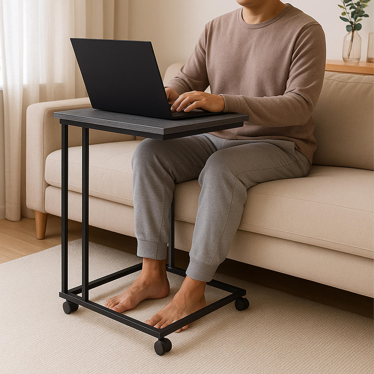 BEISTELLTISCH - Schwarz/Naturfarben, Holzwerkstoff/Kunststoff (35/50/68cm) - Relaxdays