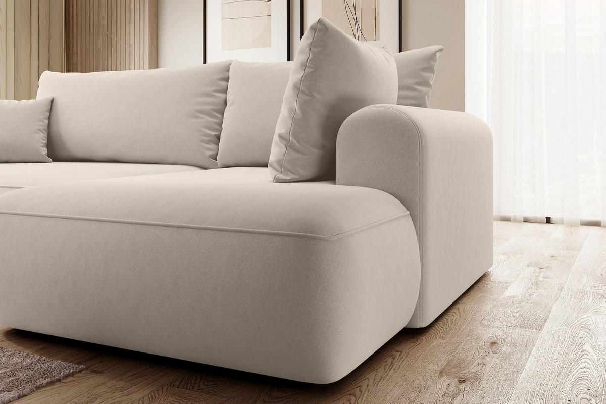 ECKSOFA Ovo Hellbeige Samt - Beige/Schwarz, Kunststoff/Textil (165/260cm) - Selsey