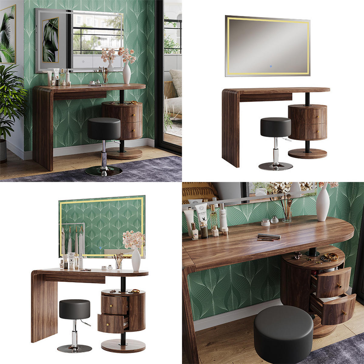 SCHMINKTISCH Lara Eiche rustikal 120 cm mit LED-Spiegel und Hocker - Wildeiche, Holzwerkstoff (120/76/50cm) - Vicco