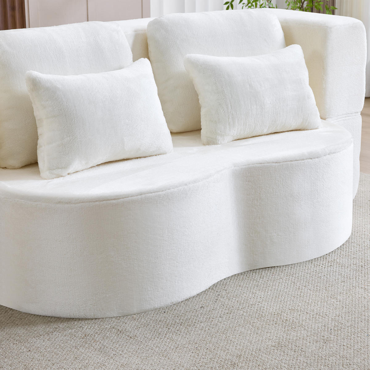 2-SITZER SCHLAFSOFA Flanell Weiß klappbar mit Kissen - Weiß, Textil (198/76/120cm) - WISHDOR