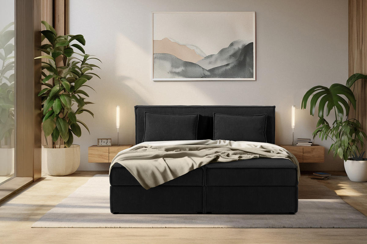 BOXSPRINGBETT ROTI mit Stauraum, schwarz - Schwarz, Holz/Holzwerkstoff (160/200cm) - KONSIMO®