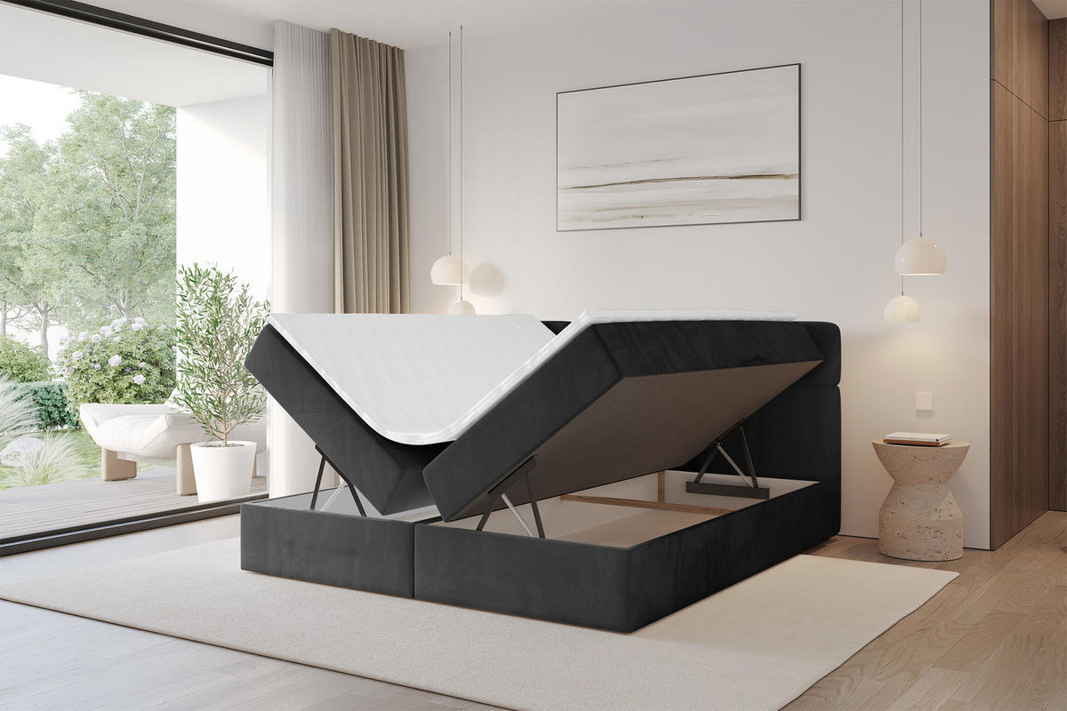 BOXBETT mit Matratze H4 - FAMA - 180x200 cm Schwarz Casablanca - Schwarz, Holzwerkstoff (180/200cm) - ALTDECOR