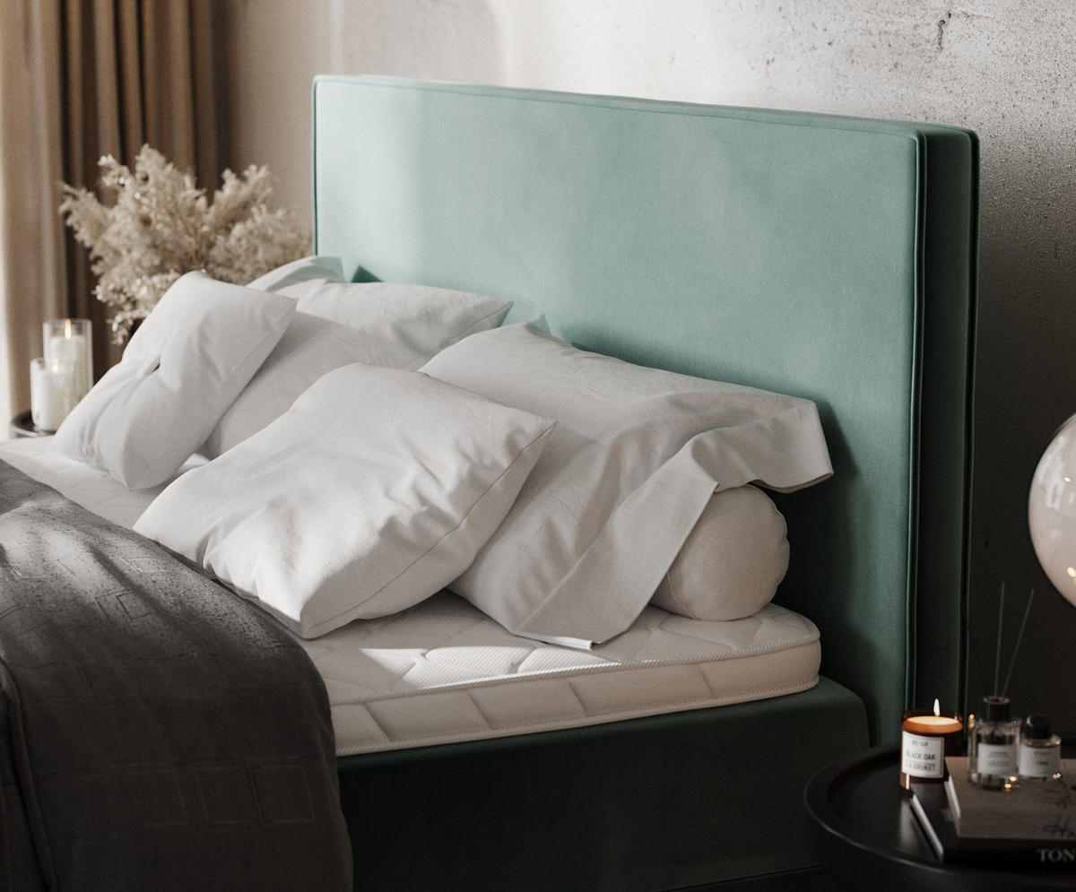 BOXBETT Velma 160/200 cm Türkis im Kronos Stoff - Türkis/Schwarz, Holz/Holzwerkstoff (160/200cm) - AltaBeds