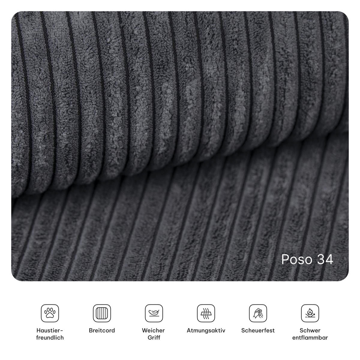 ECKSOFA ANKO modulares Boneless Sofa mit Schlaffunktion Grau Kordstoff - Dunkelgrau, Textil (270/160cm) - MASSENO