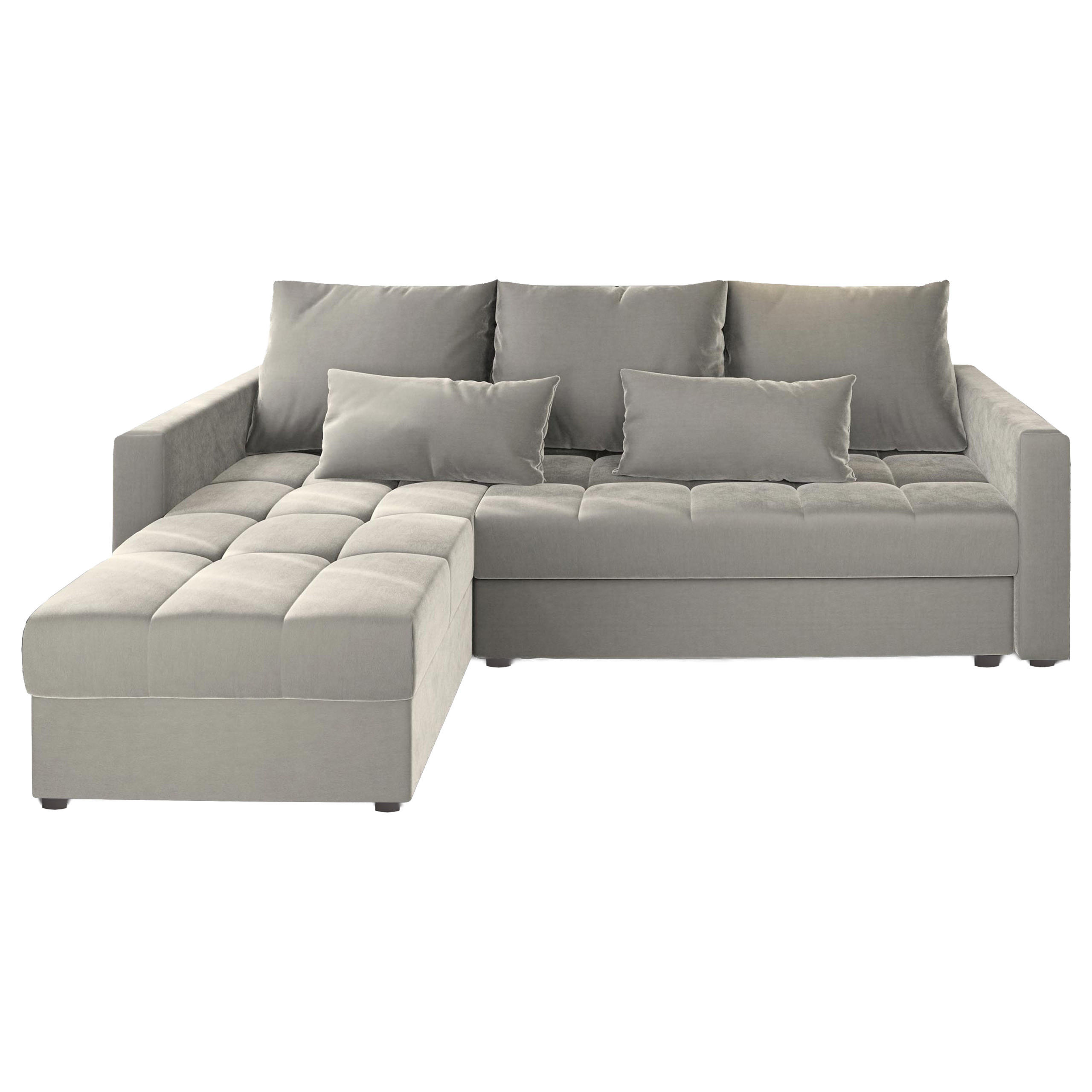 ECKSOFA KOS PIK Beige Plüsch-Stoff mit Schlaffunktion - Beige/Grau, Holz/Kunststoff (220/140cm) - MASSENO