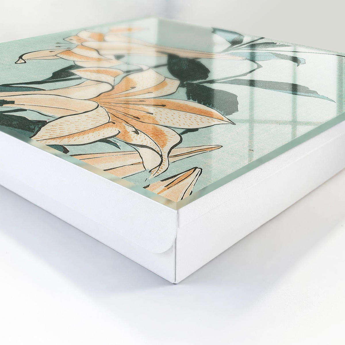 SCHLÜSSELBOX Weiß 30x30 cm – Türöffnung nach rechts - Zarte Lilien - Grün, Metall (30/30/5cm) - TULUP