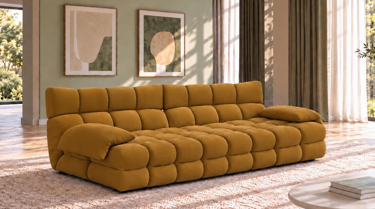 SOFA AMIA Braun Velvet - Dunkelbraun/Schwarz, Kunststoff/Textil (290/86/108cm) - KAWOLA