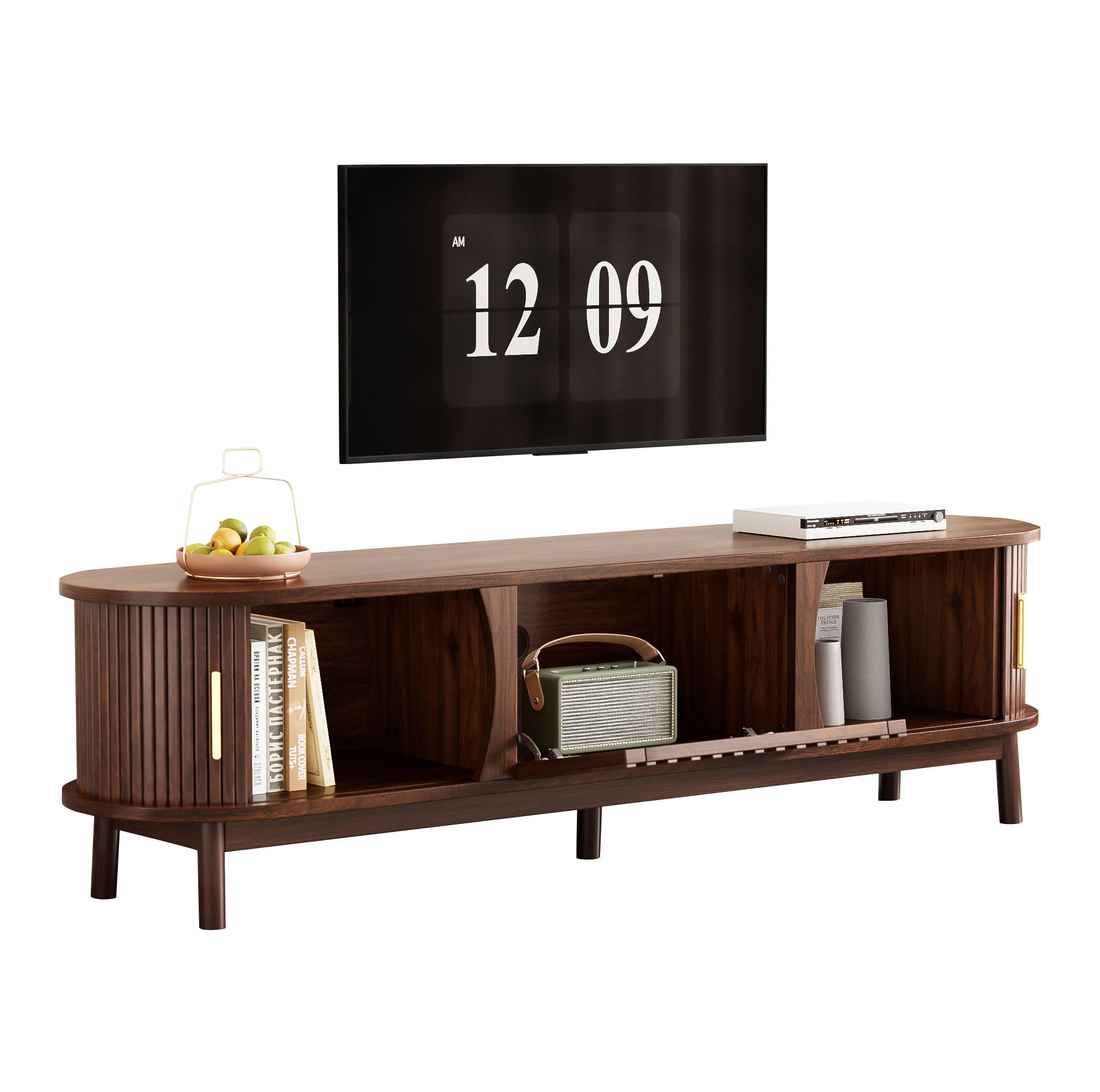 TV-LOWBOARD aus MDF 165x39,5x46 cm Braun mit Schiebetüren und Klapptür - Braun, Holzwerkstoff (165/46/39.5cm) - IVMEU