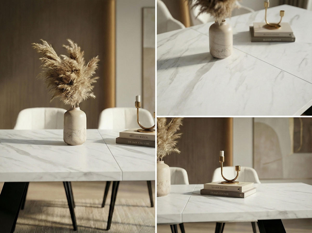 ESSTISCH Colter Weiß rechteckig ausziehbar, Marmor Weiß 140-240/80/76 cm - Ecru/Weiß, Holzwerkstoff/Metall (140/80/76cm) - WFL GROUP