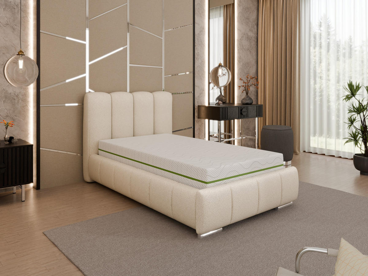 POLSTERBETT Zaira 100x200cm – Elegantes Polsterbett für modernen Wohnstil , ZONIERTE MULTI-TASCHEN-FEDERKERN (24cm), beige - Beige, Holz (100/200cm) - Homesy