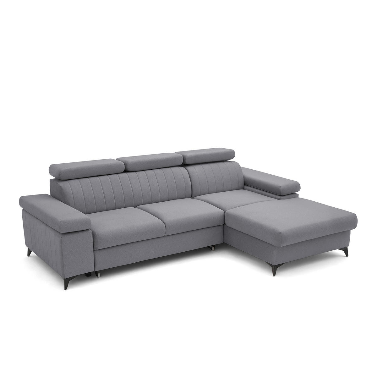 ECKSOFA FELIX L Rechts mit Schlaffunktion Velours Dunkelgrau - Dunkelgrau/Schwarz, Holz/Textil (176/257cm) - Muffo