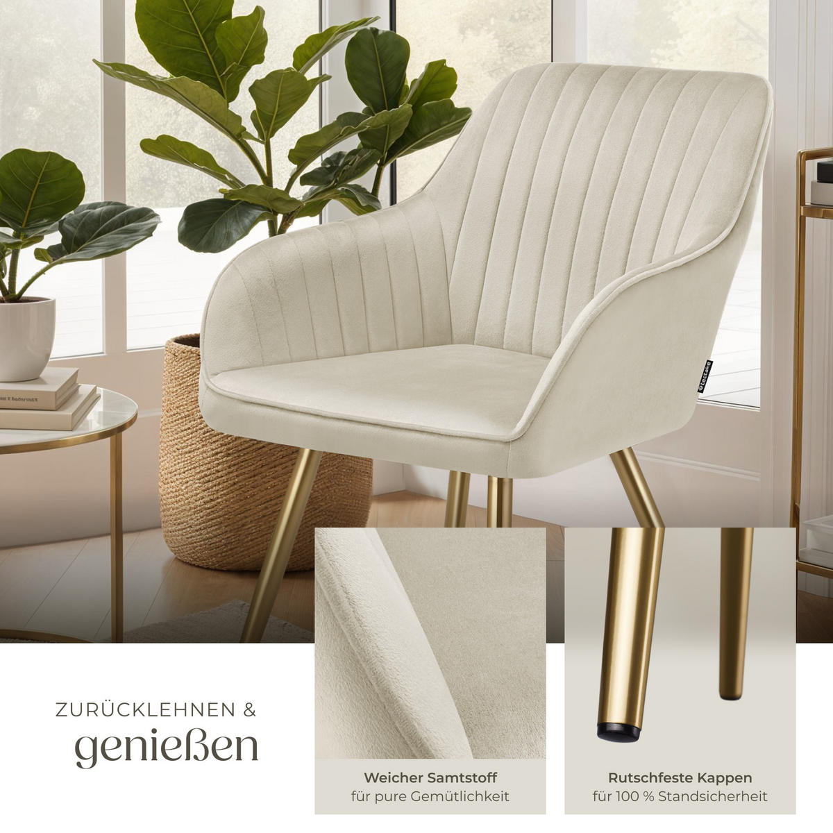 ESSZIMMERSTUHL 1er Set Marilyn 58 x 62 x 82 cm creme/gold - Goldfarben/Creme, Kunststoff (58/82/62cm) - tectake