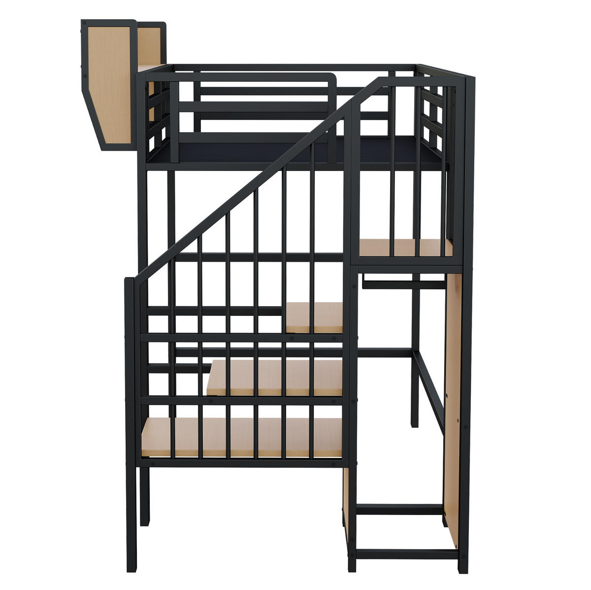 HOCHBETT 90/200 cm Schwarz aus MDF und Metall mit Sicherheitsleiter - Schwarz, Metall (90/200cm) - OKMYHOME