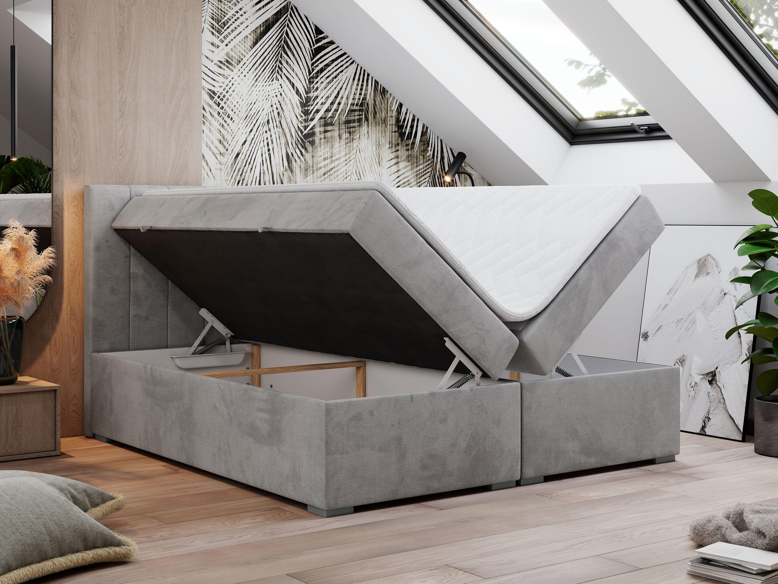 Thumbnail - Boxbett, Hellgrau, Textil, 2-Sitzer, H4, 7-Zonen, Rechteckig, 200x200 cm, Oeko-Tex®, Schlafzimmer, Betten, Boxspringbett...