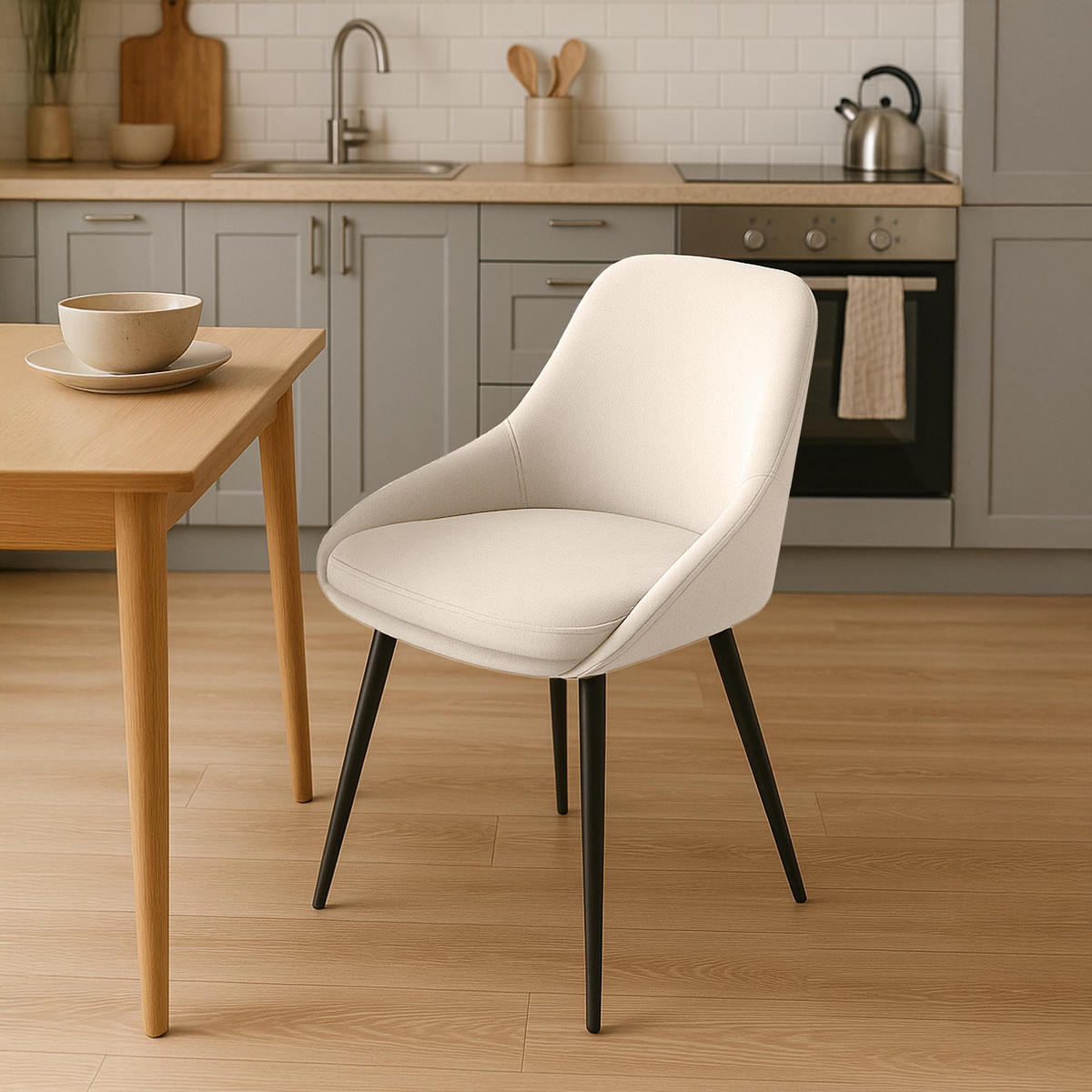 STUHL Samt Creme - Creme/Schwarz, Textil (50/86/53cm) - CLP