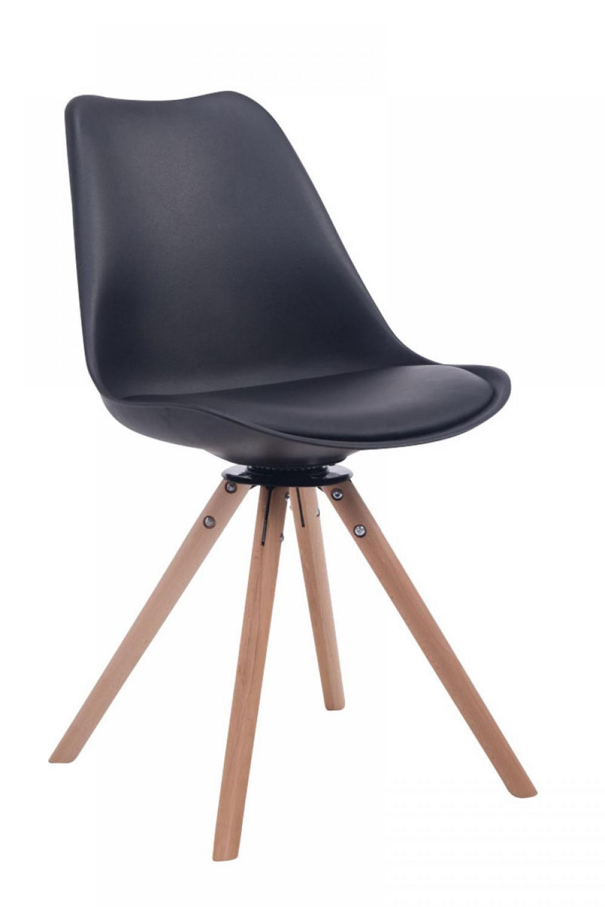 STUHL Lederlook schwarz - Eukalyptusholzfarben/Schwarz, Holz/Textil (48/84/56cm) - CLP