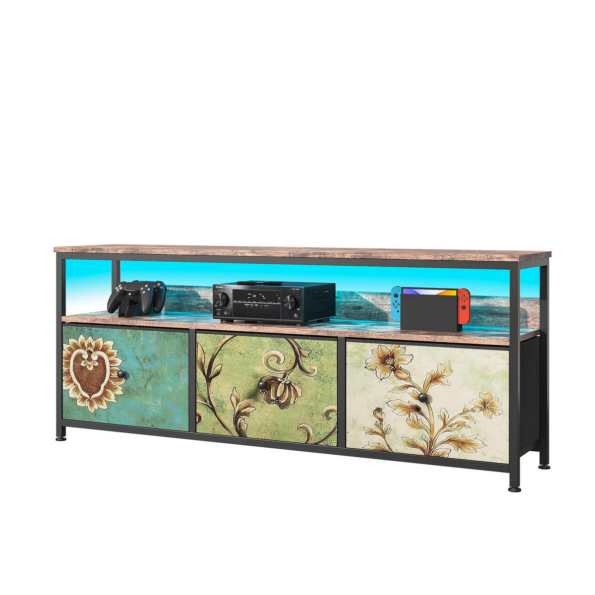 HÖG LED-TV-bänk, 137 cm, färgglada tyglådor, modern - Multicolor, Träbaserade material (29.8/57/137cm) - SHOPENTRA