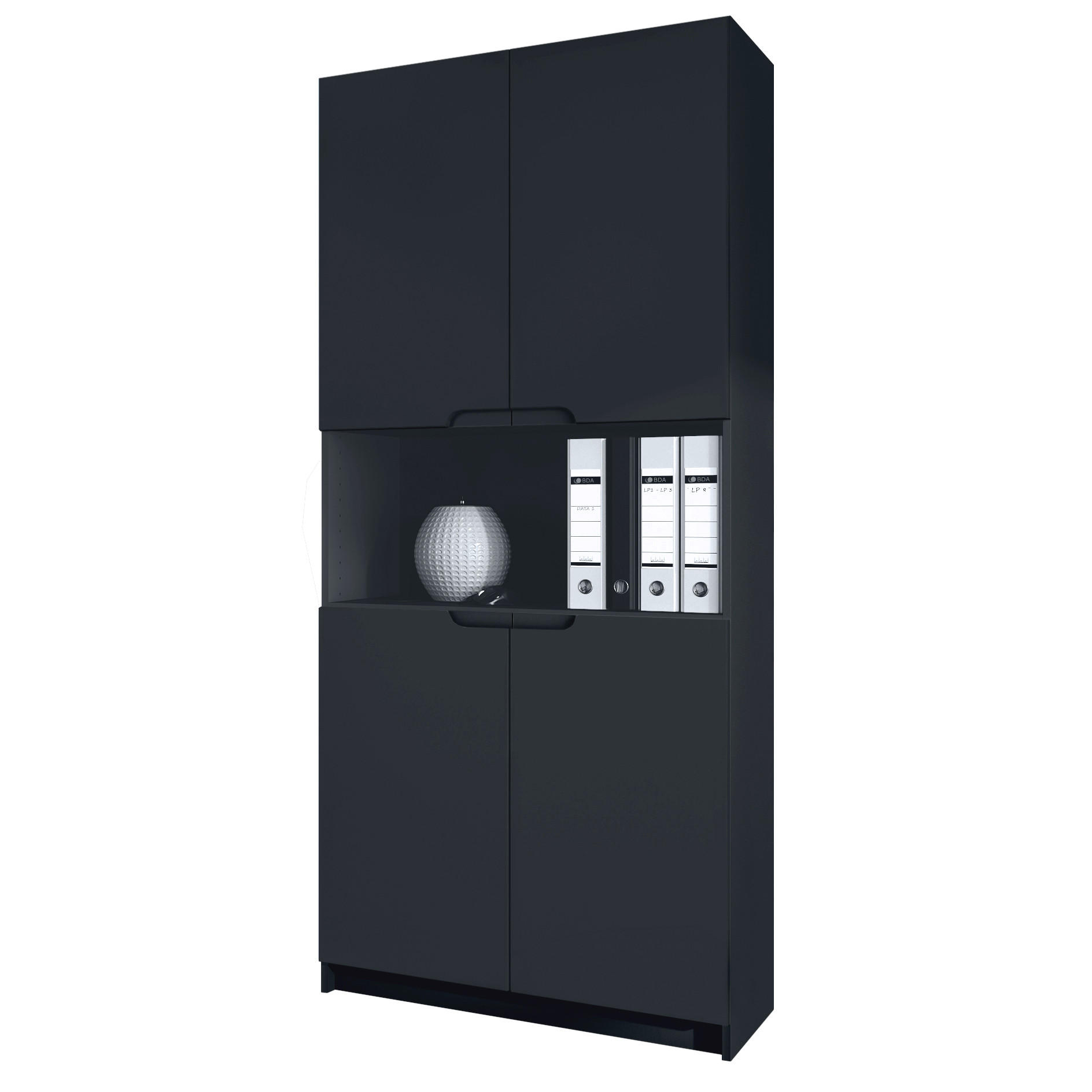 BÜROSCHRANK Logan Fronten in Schwarz matt - Schwarz, Holzwerkstoff (82/184/37cm) - Vladon