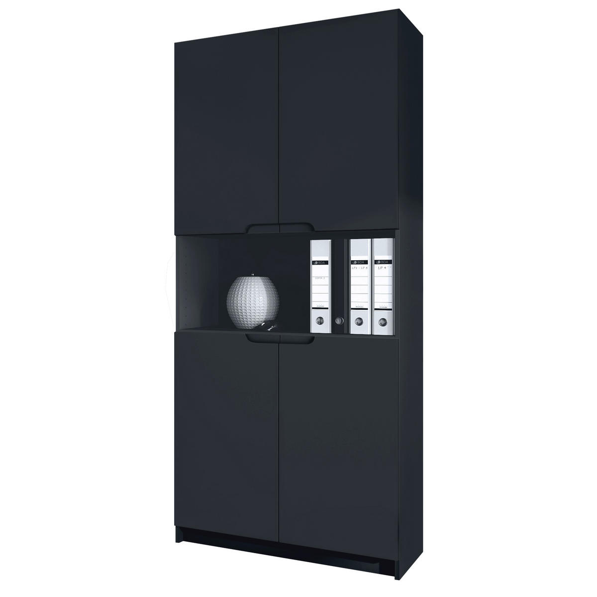 BÜROSCHRANK Logan Fronten in Schwarz matt - Schwarz, Holzwerkstoff (82/184/37cm) - Vladon