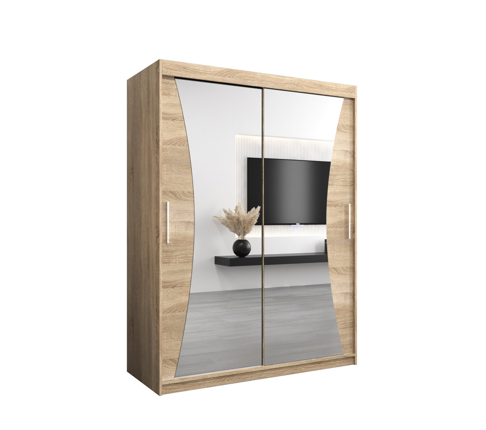 SCHWEBETÜRENSCHRANK 200/150/62 2-türig - Silberfarben/Sonoma Eiche, Holz/Kunststoff (150/200/62cm) - Abiks Möbel