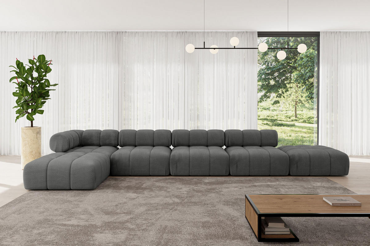 ECKSOFA modulares Sofa Kerru-L3 - 475x190x70 cm Dunkelgrau Velours - Dunkelgrau, Holzwerkstoff/Textil (475/190cm) - ALTDECOR