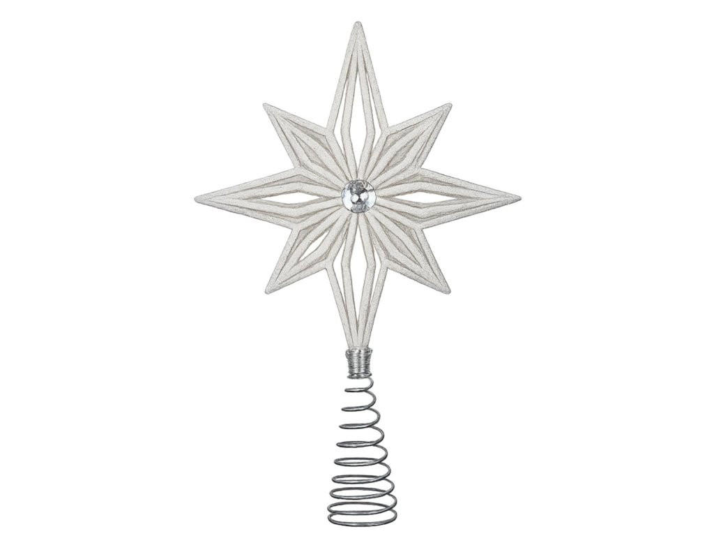 WEIHNACHTSBAUMSPITZE Stern weiß, Kunststoff, 20 cm - Weiß, Kunststoff/Metall (20cm) - LAALU