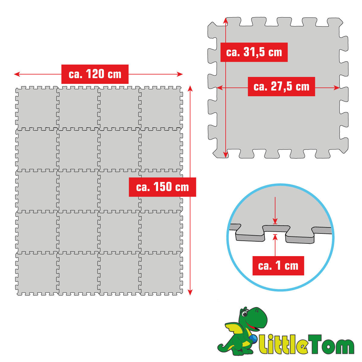 SPIELMATTE ab Null - 180/90/1 cm Puzzlematte Beige - Multicolor, Kunststoff (30/30cm) - Littletom